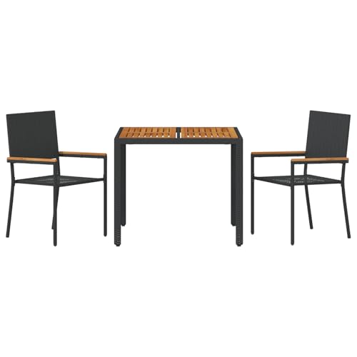Rantry 3-tlg Garten Essset Schwarz Poly-Rattan mit Kissen, 2 stapelbare Gartenstühle, Gartenlounge Model3365402