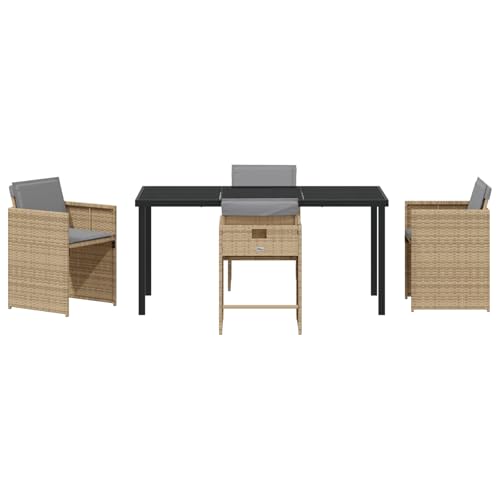 vidaXL 5-teiliges Garten Essset mit Kissen Beige Poly Rattan