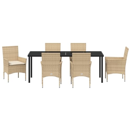 vidaXL 7-teiliges Garten Essset mit Kissen Beige Poly Rattan