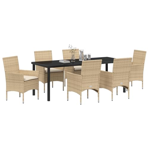 vidaXL 7-teiliges Garten Essset mit Kissen Beige Poly Rattan