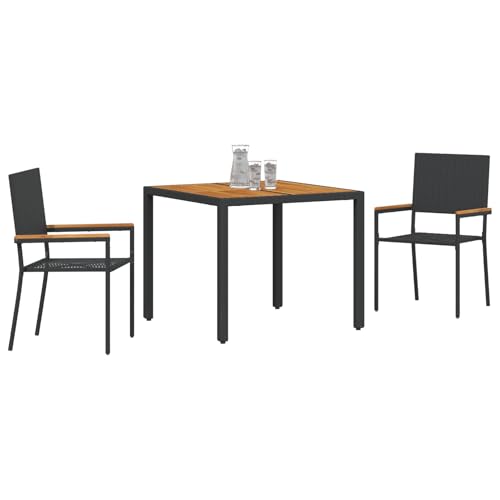 Rantry 3-tlg Garten Essset Schwarz Poly-Rattan mit Kissen, 2 stapelbare Gartenstühle, Gartenlounge Model3365402