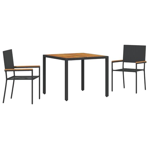Rantry 3-tlg Garten Essset Schwarz Poly-Rattan mit Kissen, 2 stapelbare Gartenstühle, Gartenlounge Model3365402