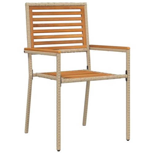 Rantry 3-tlg Garten-Essset Beige Poly Rattan & Akazie, 2 stapelbare Stühle mit Kissen, Gartenlounge Set Model3365513