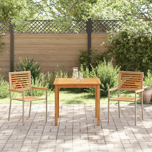 Rantry 3-tlg Garten-Essset Beige Poly Rattan & Akazie, 2 stapelbare Stühle mit Kissen, Gartenlounge Set Model3365513