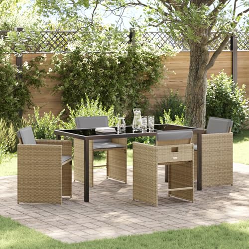 vidaXL 5-teiliges Garten Essset mit Kissen Beige Poly Rattan