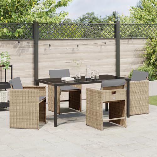 vidaXL 5-teiliges Garten Essset mit Kissen Beige Poly Rattan
