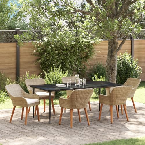 vidaXL 7-teiliges Garten Essset Beige Poly Rattan