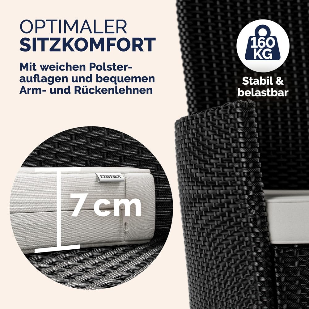 Casaria® Gartenmöbel Set für 8 Personen, Polyrattan Stühle mit 7 cm Polster & Abdeckung, Tisch 190x90 cm, stapelbar, wetterfest, Schwarz