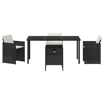 Vopese 5-tlg Garten Essset Schwarz Poly Rattan mit Kissen, Gartentisch 160x80x73 cm Gehärtetes Glas, Terrassenmöbel Außen Model3380591