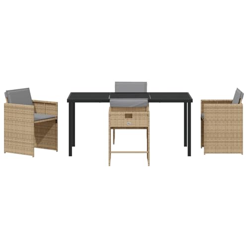 Vopese 5-tlg Garten Essset Beige Poly Rattan mit Kissen, Gartentisch Schwarz 160x80x73 cm Sicherheitsglas, Terrassenmöbel Außen Model3380711