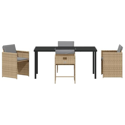 Vopese 5-tlg Garten Essset Beige Poly Rattan mit Kissen, Gartentisch Schwarz 160x80x73 cm Sicherheitsglas, Terrassenmöbel Außen Model3380711