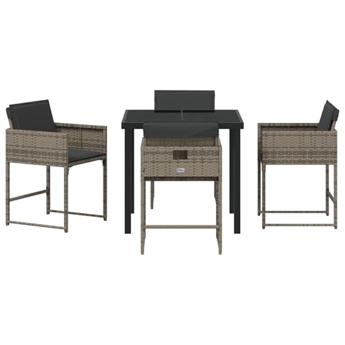 Homgoday 5-teiliges Garten Essset mit Kissen aus grauem Poly-Rattan Outdoor M?Bel mit Sessel Model3380012