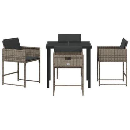 Homgoday 5-teiliges Garten Essset mit Kissen aus grauem Poly-Rattan Outdoor M?Bel mit Sessel Model3380012