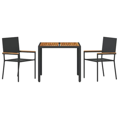 Rantry 3-tlg Garten Essset Schwarz Poly-Rattan mit Kissen, 2 stapelbare Gartenstühle, Gartenlounge Model3365402