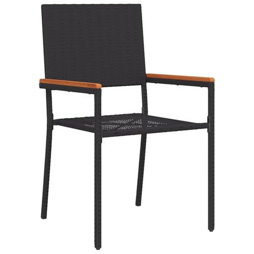 Vopese 3-tlg Garten Essset Schwarz Poly-Rattan mit Kissen, 2 stapelbare Gartenstühle, Terrassenmöbel Außen Model3365384