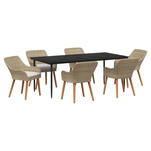 vidaXL 7-teiliges Garten Essset Beige Poly Rattan