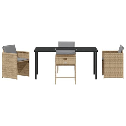 vidaXL 5-teiliges Garten Essset mit Kissen Beige Poly Rattan