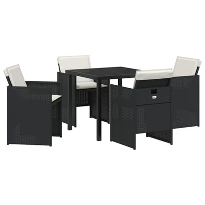 Homgoday 5-tlg Garten Essset, Schwarz Poly Rattan mit Polstern, Tisch 80x80x73cm ESG Glas, Outdoor Möbel mit Sesseln, Modell 3380589