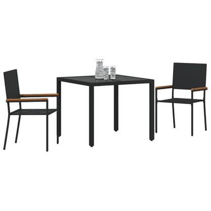 Vopese 3-tlg Garten Essset Schwarz Poly-Rattan mit Kissen, 2 stapelbare Gartenstühle, Terrassenmöbel Außen Model3365384