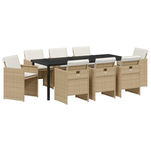 vidaXL 9-teiliges Garten-Essset mit Kissen Beige Poly Rattan
