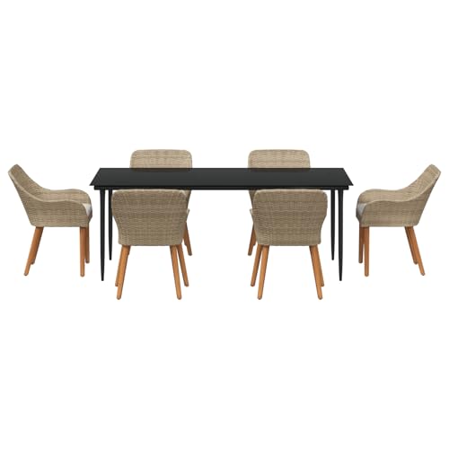 vidaXL 7-teiliges Garten Essset Beige Poly Rattan