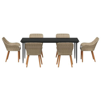 vidaXL 7-teiliges Garten Essset Beige Poly Rattan