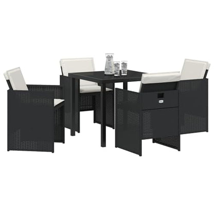 Homgoday 5-tlg Garten Essset, Schwarz Poly Rattan mit Polstern, Tisch 80x80x73cm ESG Glas, Outdoor Möbel mit Sesseln, Modell 3380589
