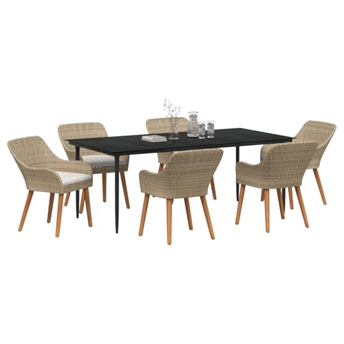vidaXL 7-teiliges Garten Essset Beige Poly Rattan