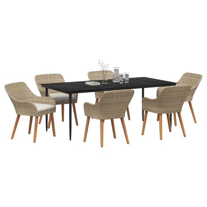 vidaXL 7-teiliges Garten Essset Beige Poly Rattan