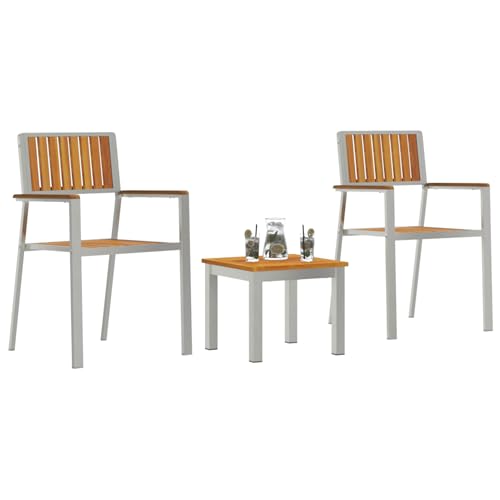 Rantry 3-tlg Garten Essset aus Massivholz Akazie, 2 stapelbare Gartenstühle aus Akazie & Metall, Gartenlounge Model3334841