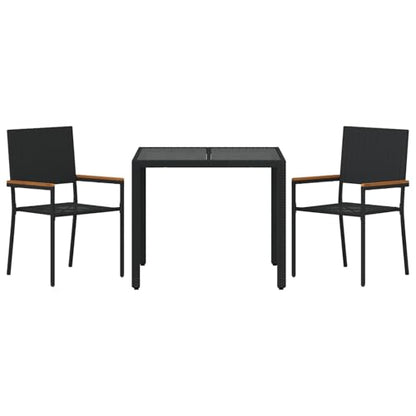 Vopese 3-tlg Garten Essset Schwarz Poly-Rattan mit Kissen, 2 stapelbare Gartenstühle, Terrassenmöbel Außen Model3365384