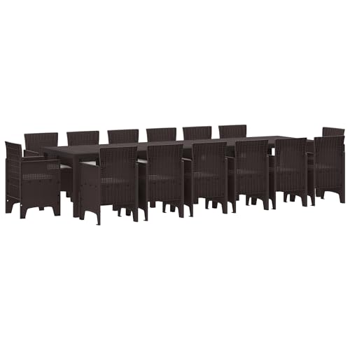 vidaXL 15-teiliges Garten Essset mit Kissen Braun Poly-Rattan