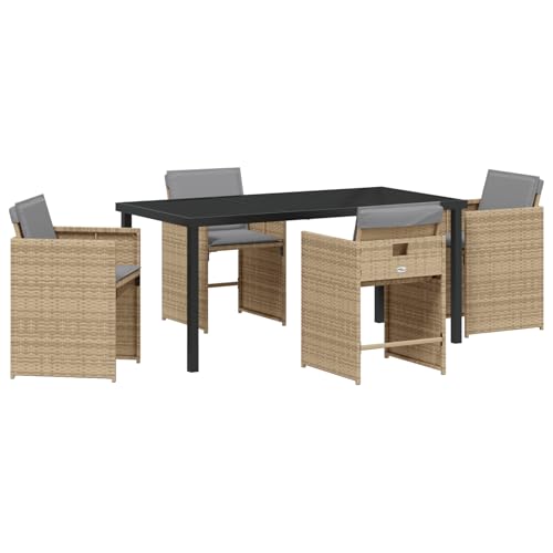 vidaXL 5-teiliges Garten Essset mit Kissen Beige Poly Rattan