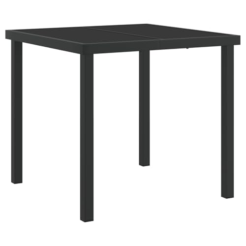 Vopese 5-tlg Garten-Essset Schwarz Poly Rattan mit Kissen, Gartentisch 80x80x73 cm Tempered Glass, Terrassenmöbel Außen Model3380617