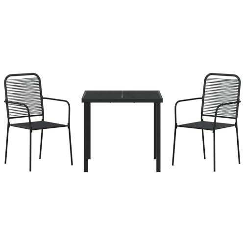Rantry 3-teiliges Garten Essset Schwarz Baumwollseil und Stahl Gartenlounge Model3379156