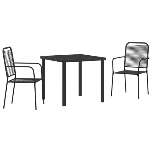 Rantry 3-teiliges Garten Essset Schwarz Baumwollseil und Stahl Gartenlounge Model3379156
