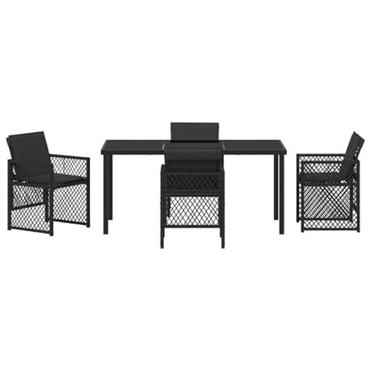 Homgoday 5-tlg Garten Essset Schwarz Poly Rattan mit Kissen, Gartentisch 160x80x73 cm Sicherheitsglas, Outdoor Möbel mit Sessel Model3380623