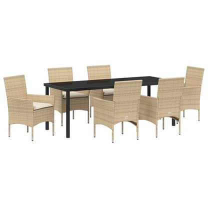 vidaXL 7-teiliges Garten Essset mit Kissen Beige Poly Rattan