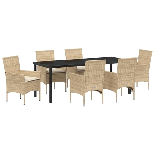 vidaXL 7-teiliges Garten Essset mit Kissen Beige Poly Rattan