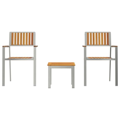 Rantry 3-tlg Garten Essset aus Massivholz Akazie, 2 stapelbare Gartenstühle aus Akazie & Metall, Gartenlounge Model3334841