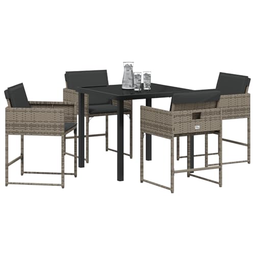 Homgoday 5-teiliges Garten Essset mit Kissen aus grauem Poly-Rattan Outdoor M?Bel mit Sessel Model3380012