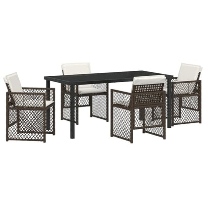 Homgoday 5-tlg Garten Essset Braun Poly Rattan mit Kissen, Gartentisch Schwarz 160x80x73 cm Tempered Glass, Outdoor Möbel mit Sessel Model3380631
