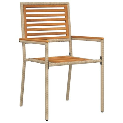 Rantry 3-tlg Garten-Essset Beige Poly Rattan & Akazie, 2 stapelbare Stühle mit Kissen, Gartenlounge Set Model3365513