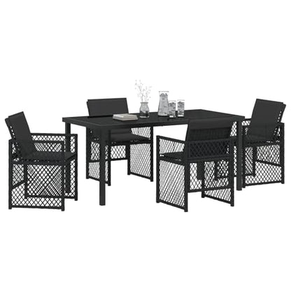 Homgoday 5-tlg Garten Essset Schwarz Poly Rattan mit Kissen, Gartentisch 160x80x73 cm Sicherheitsglas, Outdoor Möbel mit Sessel Model3380623