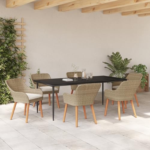vidaXL 7-teiliges Garten Essset Beige Poly Rattan