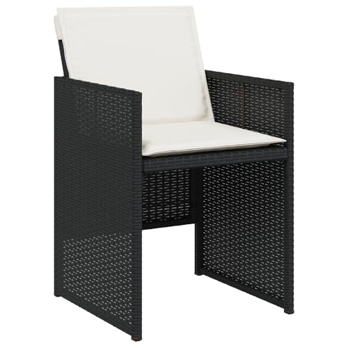Homgoday 5-tlg Garten Essset, Schwarz Poly Rattan mit Polstern, Tisch 80x80x73cm ESG Glas, Outdoor Möbel mit Sesseln, Modell 3380589