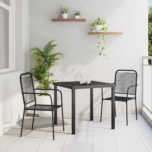 Rantry 3-teiliges Garten Essset Schwarz Baumwollseil und Stahl Gartenlounge Model3379156