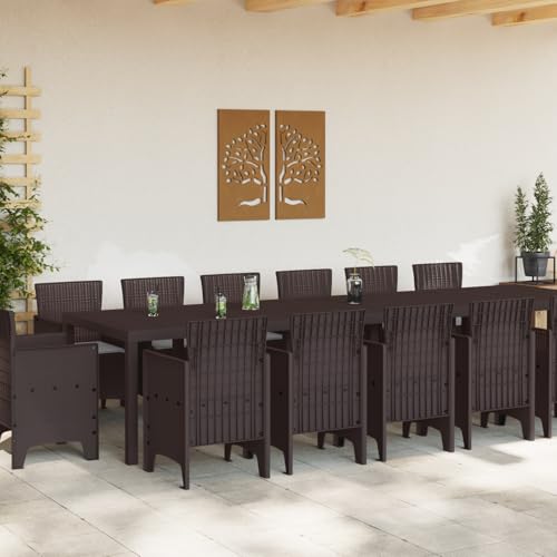 vidaXL 15-teiliges Garten Essset mit Kissen Braun Poly-Rattan