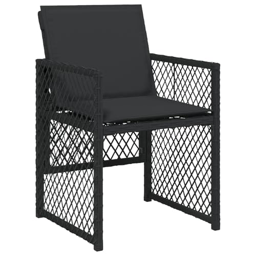 Homgoday 5-tlg Garten Essset Schwarz Poly Rattan mit Kissen, Gartentisch 160x80x73 cm Sicherheitsglas, Outdoor Möbel mit Sessel Model3380623