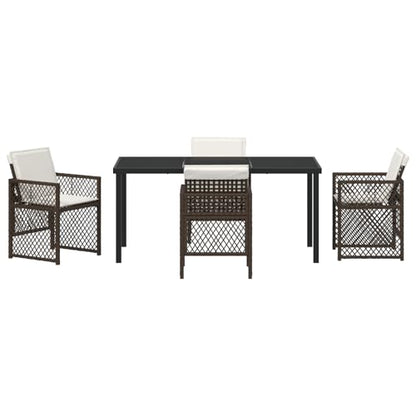 Homgoday 5-tlg Garten Essset Braun Poly Rattan mit Kissen, Gartentisch Schwarz 160x80x73 cm Tempered Glass, Outdoor Möbel mit Sessel Model3380631